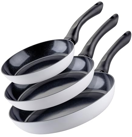 FACKELMANN Arcadalina Bratpfannen-Set, 3-teilig, Ø 20 cm, 24 cm & 28 cm, aus recyceltem Aluminium mit keramischer Beschichtung, ergonomischer Griff, Induktionsgeeignet, Hitzebeständigkeit: +150 °C