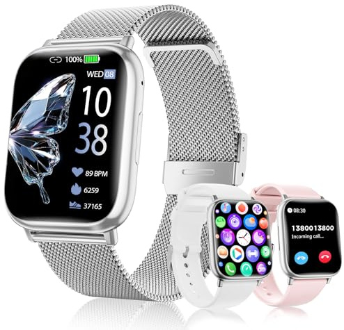 Miecgth Smartwatch Damen 1.83 HD Voll Touchscreen Uhr mit Telefonfunktion Fitness Tracker 120+ Sportmodi Herzfrequenz SpO2 Blutdruckmessung IP68 Schlafmonitor Smart Watch für iOS Android (Silvery)