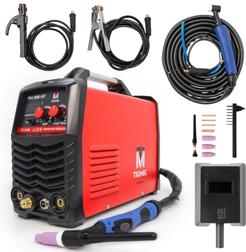 TIGMIG Saldatrice Inverter TIG DC + MMA, Modello TM200HF, Innesco Alta Frequenza, Fino 140A, Accessori inclusi, Funzioni ‘Hot Start’, ‘Arc Force’, ‘Anti-Sticking’ in MMA, Garanzia e Assistenza Italia