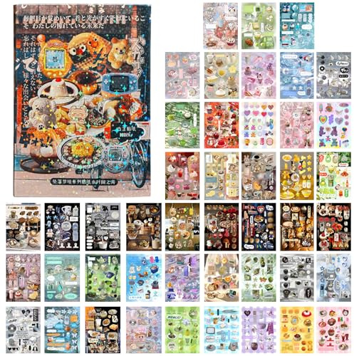 UJBVCX Japanisches Stickerbuch, Stickerbuch Aesthetic, Manga Stil Aufkleber Buch, 45 Blätter 800+ Aufkleber In 1 Buch, für DIY Scrapbooking