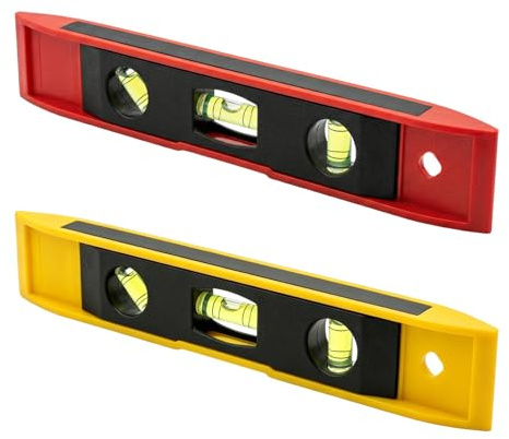 2 Pcs Spirit Level, 23cm Magnetic Spirit Level, Small Spirit Level with 3 Vials 45°/90°/180°, Lightweight Portable and Great for Multitasking DIY Jobs, Yellow & Red