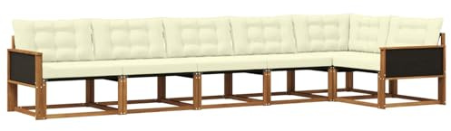vidaXL Outdoor-Sofagarnitur mit Kissen 6 pcs Natur und Creme, Garten, modernes Outdoor-Sofa-Set, wetterfest, Bequeme Lounge, langlebige Möbel, Akazienholz-Design