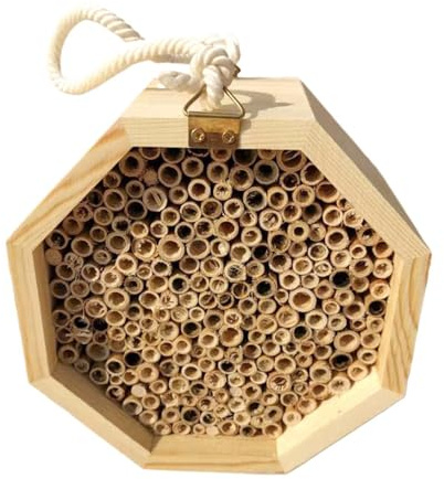 Träbihotell - vild bin häckningshjälp för trädgård, pollineringspalats, naturligt insektshem, fjärilshem | Bakgård Wasp Habitat