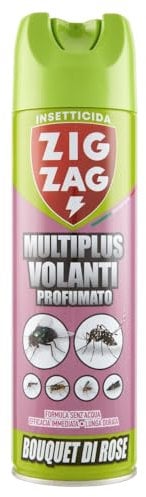 Zig Zag, Insetticida, Mosche e Zanzare, Insetticida Spray Anti Zanzare, Insetticida Mosche e Zanzare al profumo di Bouquet di Rose, deodora l'ambiente, non macchia, formato 500 ml