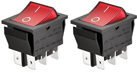 Heschen Lot de 2 interrupteurs à bascule ON-OFF DPDT 6 bornes lumière rouge 16 A 250 VAC