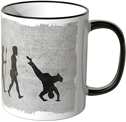 JUNIWORDS Tasse - Wähle Motiv & Farbe - Evolution Break Dance - Schwarz