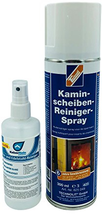 Kaminscheiben-Reiniger Technolit 300 ml Sprühflasche Profi-Reiniger für Kamin Glas, Metall, Ruß, Kunststoff, mit Hochleistungs Aktiv Schaum Mit KaiserRein Testreiniger 100 ml