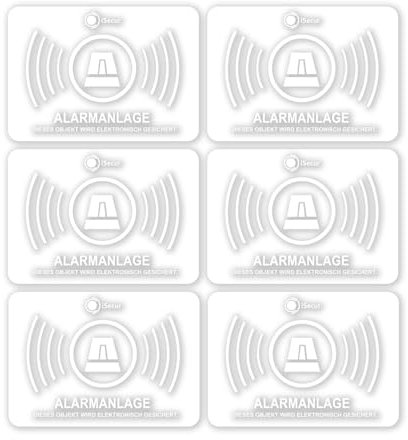 6er Aufkleber-Set Alarmanlage, transparent I 5 x 3,5 cm I Achtung Objekt ist alarm-gesichert I für Fenster-Scheibe, Tür I außen-klebend I hin360