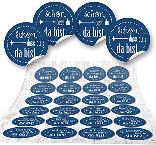 Logbuch-Verlag 24 SCHÖN DASS DU DA BIST Aufkleber Geschenk Gastgeschenk Gäste blau weiß Geburtstag Sticker Etikett selbstklebend Mitgebsel Kunde give-away maritim