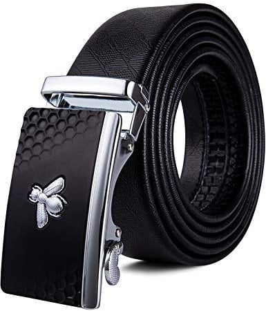 Barry.Wang Men's Bee Belt Buckle,Automatic Buckle Alloy Cowhide Leather Belt Adjustable,Father's Day Gift for Men