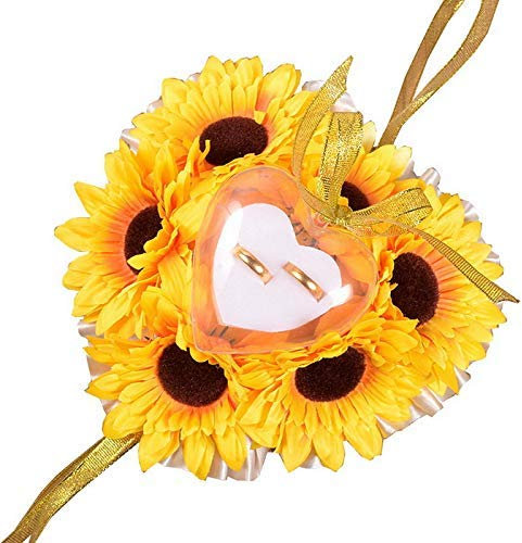 Venus Valink Romantische Hochzeit Ringkissen Herzform Hochzeit Ringbox Sonnenblume Dekor Ringkissen Braut Ringkissen Träger Kissen Ringe Halter Schmuck Box Hochzeit Gastgeschenke Party Supplies gelb