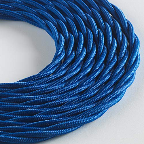 Klartext - Cavo tessile trecciato LUMIÈRE per illuminazione, 3x0,75mm, Blu, 5mt.|Attenzione: cavo terra incluso! Massima sicurezza anti scossa!