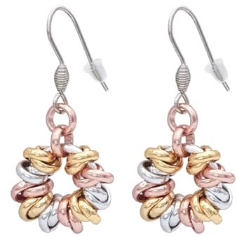 Particolarmoda orecchini donna pendenti tondi a cerchio leggeri nodini intrecciati 6 mm (Argentato/Dorato/Rosa)