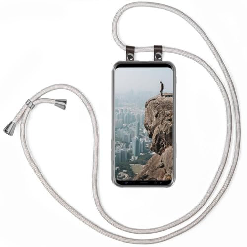 moex Handykette für Samsung Galaxy S8 Plus Hülle mit Band abnehmbar, Handyhülle mit Kette zum Umhängen, Handyband Kordel Umhängehülle, Necklace Handy Umhängeband, Silber