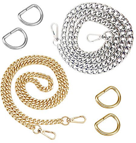 Aweisile 2 Stück kette tasche 120cm Metall Taschen Schultergurt Kette Trageriemen mit Karabinerhaken D Ring Tragegurt,Handtasche Geldbörse Ersatz Ketten Set,für Tasche Geldbörse Damen Handtaschen DIY