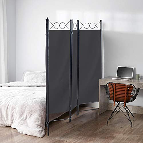 TUKAILAI Panel Screen with 4 Panels Fabric Folding Room Divider Movable Privacy Screen for Living Room Bedroom 165cm x 175cm, Grey