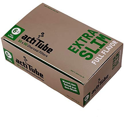 actiTube Aktivkohlefilter Extra-Slim, 6 mm Durchmesser, 50 Filter pro Packung 1 Display (500 Filter)