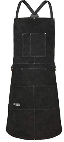Delantal de trabajo de cuero – 6 bolsillos para herramientas para hombres y mujeres – Delantal de soldadura – Ideal para carpintería, herrería, jardineros, mecánicos, barbacoa