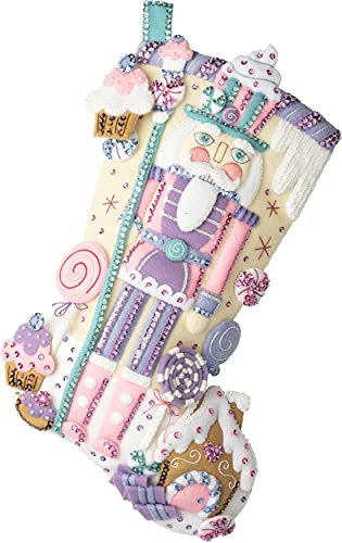 Bucilla Felt Applique Christmas Stocking Kit, 18 Nutcracker Sweet Felt Applique Stocking Kit, Perfect Craft Supplies for DIY Needlepoint Arts and Crafts, 89256E