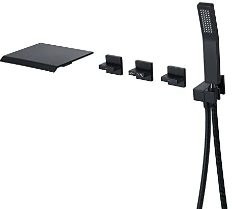 Qinkell Robinet de baignoire cascade à 3 boutons avec fixation murale - Noir