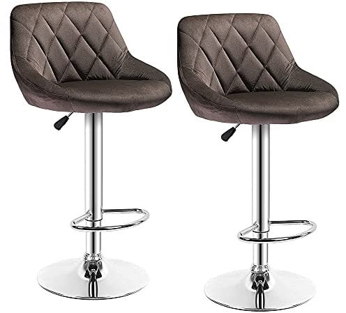 HUOLE Juego de 2 Taburetes de Bar Taburetes Alto de Cocina con Respaldo, Sillas Bar Altas de Terciopelo Modernos con Reposapies Altura Ajustable para Isla Cocina/Comedor