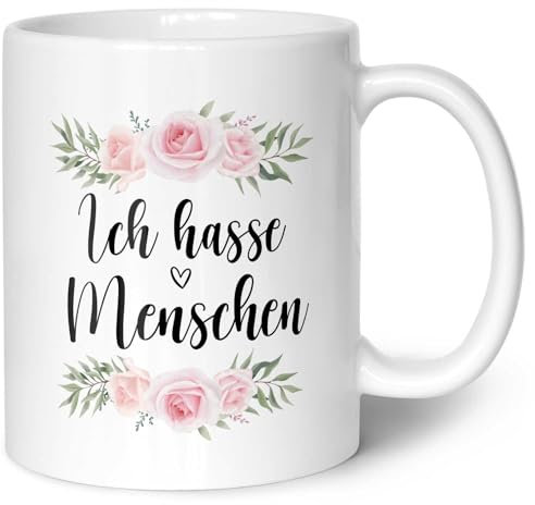 GRAVURZEILE Tasse mit Spruch - Ich hasse Menschen - Lustiges Geschenk für Freunde - Geschenk für Frauen & Männer - Geschenk für Sie & Ihn - Kaffeetasse Kaffeebecher Teetasse - Farbe: Weiß