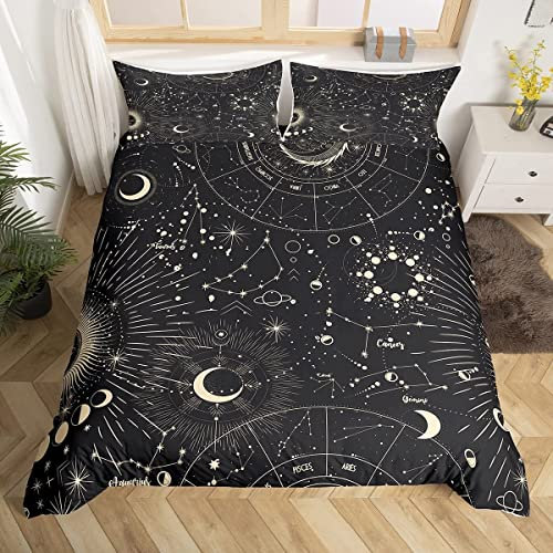 Loussiesd Sonne und Mond Bettwäsche 135x200cm Boho Exotisches Bettwäsche-Set Galaxie Astrologie Schmusetuchbezug für Jungen Mädchen Kinder Teenager Dekor niedliche Luxus-Sternzeichen Bettwäsche