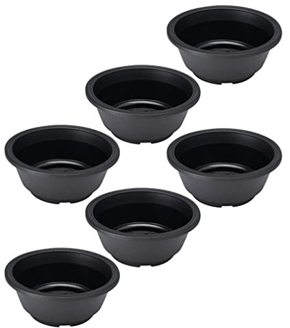 TOPBATHY 6 ciotole per piante grasse in plastica, con drenaggio, per la casa e il giardinaggio (nero, 16,5x7,4 cm.)