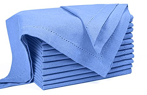 Palisa Stoffservietten mit Hohlsaum-Details und gehrten Ecken, 45,7 x 45,7 cm, Hellblau, Baumwolle, wiederverwendbar, perfekt für Hochzeiten und den täglichen Gebrauch, 12 Stück