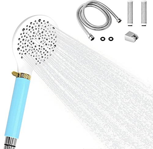 Meykoers Duschkopf mit Schlauch, mit Austauschbarer Filterelemente, Blau Hochdruck wassersparend Handbrause mit 3 Strahlarten, mit 1,5 m Edelstahlschlauch