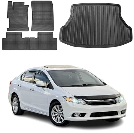OMAC Fußmatten Kofferraumwanne für Honda Civic Stufenheck 2011-16 Gummi 5X | inkl. Kofferraumwanne (Satz), Gummimatten, Automatten, Allwetter, Antirutsch, fahrzeugspezifisches Produkt, wasserdicht
