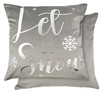 Emma Barclay Let it Snow Kissenbezug aus weichem Plüschsamt, 43 x 43 cm, silberfarben