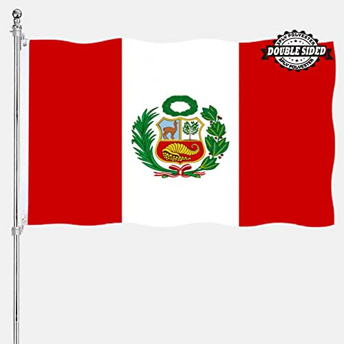 Bandera peruana de 3 x 5 pulgadas, bandera de Perú para pared, coche, exterior, banderas nacionales de doble cara, resistente, material de nailon grueso de 3 capas con 2 ojales de metal, 4 filas de