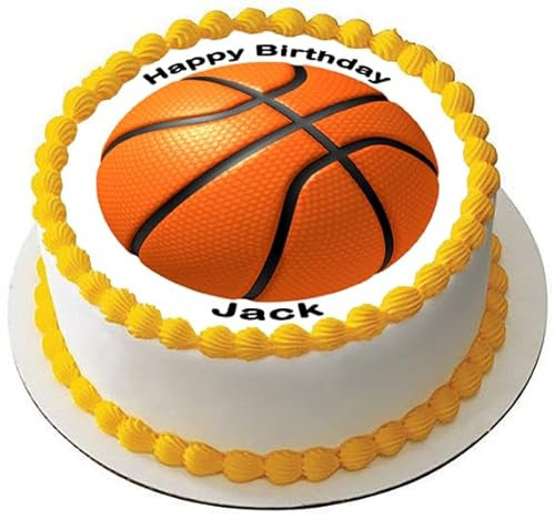 BASKETBALL NET Premium Quality Edible Large 7.5 Inch Round Icing Cake Topper - Text can be Customizable - Make your Celebrations Memorable with Our Delightful Charming Cake Toppers D3
