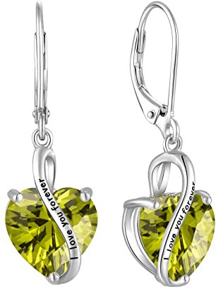 YL Damen Herz Ohrringe 925 Sterling Silber I love you Tropfenohrringe August Geburtsstein Peridot Grüne Zirkonia Schmuck Geschenke für Mutter Freundin Damen