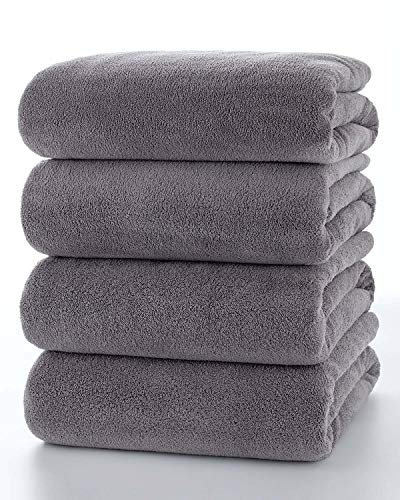 Lumimi Towels 4-Piece Soft Microfiber Hand Towel Set Washcloth Incredibly Absorbent Lightweight Quick Dry and Durable, 29 L x 13 W, 4 Pack Dark Grey