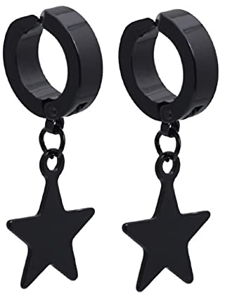 Homxi Ohrringe Klipp Damen Herren,Edelstahl Ohrstecker Damen Schwarz Hoop mit Stern Clip-Ohrringe Stil 8