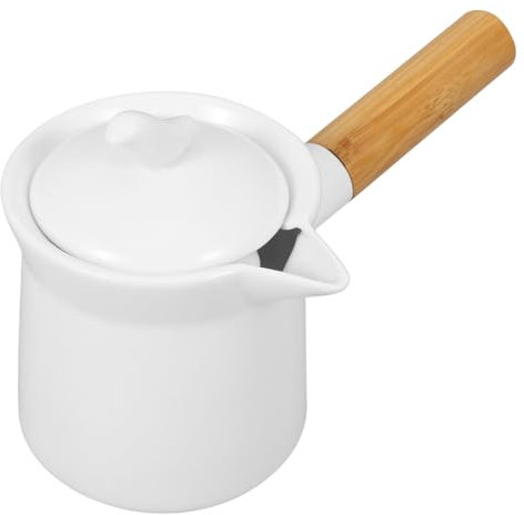Cabilock Cacerola De Cerámica Mango De Madera Cazuela De Leche Para Cocina Contenedor De Salsas Para Calentar y Servir