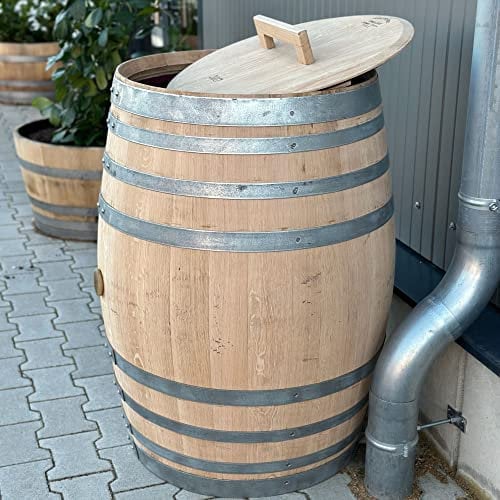 Fass-Schmiede Regentonne Regenfass Weinfass Holzfass Tonne (300 Liter mit Hahn, natur)