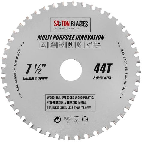 Saxton TCT TCT19044TMPT - Lama per sega circolare multiuso, 190 mm x 44 denti, per legno e metallo, compatibile con Bosch, Dewalt, Ryobi, Makita, ecc
