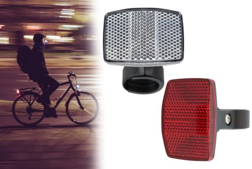 Fahrrad Reflektor Set Front und Rückstrahler, mit Befestigung Schelle, Weiß Rot, universal