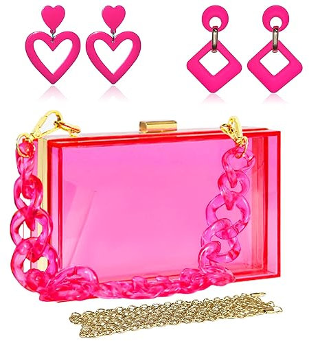 LaVenty Rosa Handtasche Transparent Clutch Pink Clear Tasche Damen Neon Durchsichtige Handtaschen Ohrringe