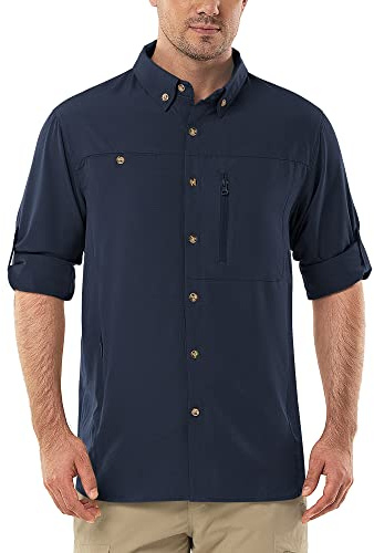 Outdoor Ventures Herren Outdoor Hemd UPF50+ UV-Schutz Safari Wanderhemd | Schnelltrocknend Atmungsaktives Mesh-Futter Langarmhemd Männer Überhemd Roll Up Ärmel & 3 Taschen Funktionshemd Arbeitshemd