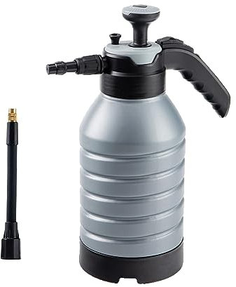 JISADER Drucksprüher Gardena, Gartenspritze 2L, Sprühflasche Handsprüher mit Flexibler Lanze, Pump Pressure Water Sprayer Bottle Handheld 360°-Sprühfunktion für Gardening Rasen, Grauer Metallstab