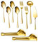 ROLMZJX10 pièces Ensemble D'ustensiles de Service En Acier Inoxydable avec grandes cuillères de service,cuillères fendues,fourchettes de service,louche, pelle à gâteau et pince de service(Or)