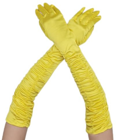 Wambere Damen Lang Handschuhe Satinhandschuhe Abendhandschuhe Opernhandschuhe Sexy Hochzeitshandschuhe für Mädchen Frauen Halloween Karneval Cosplay Teeparty Maskeradeparty Party Kostüm,Gelb