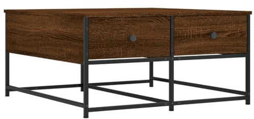 vidaXL Couchtisch, Beistelltisch mit viel Stauraum, Wohnzimmertisch Sofatisch mit Metallgestell, Tisch Kaffeetisch Teetisch, Braun Eichen-Optik Holzwerkstoff