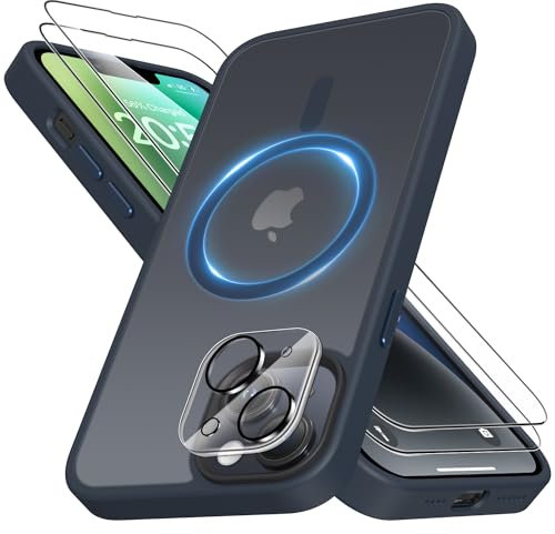 Mootobo for iPhone 14 Plus Case 4 in 1 Strong Magnetic with 2 Screen Protector + 1 Camera Protector, Support MagSafe Accessories, Military-Grade Protection Case for iPhone 14 Plus 6.7 inch- Deep Blue