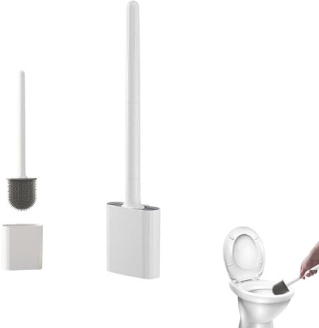 Brosse WC, Brosse Toilettes WC Silicone, Balai Toilette WC et Support, Brosse de Toilettes WC Noir, Balayette WC Suspendu Mural Salle de Bain sans Percage, Séchage Rapide, sans Odeur (Blanc)