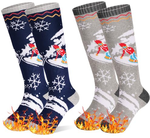 ARERWA Kinder Skisocken Thermisch Knielang Premium - Weich, strapazierfähig und warme Snowboardsocken für Jungen und Mädchen (3-12 Jahre) 2 Paare